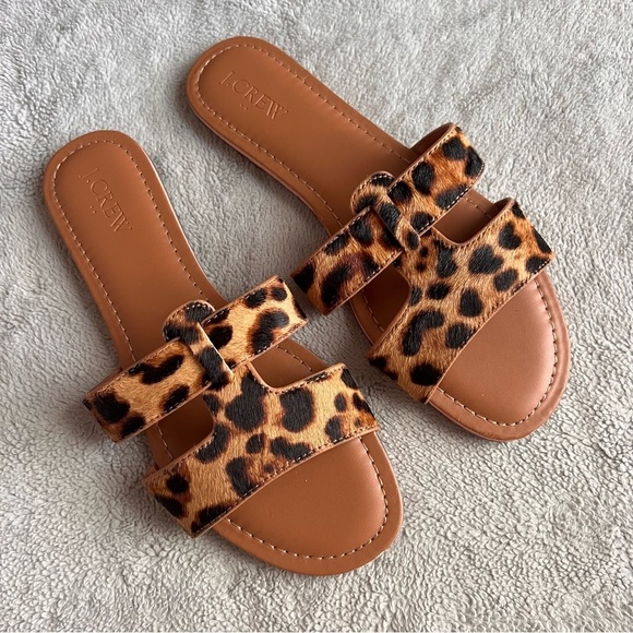 J. Crew Factory Calf Hair Leopard Beachside Slip-On Slide Sandals Sz 7 - Picture 1 of 11